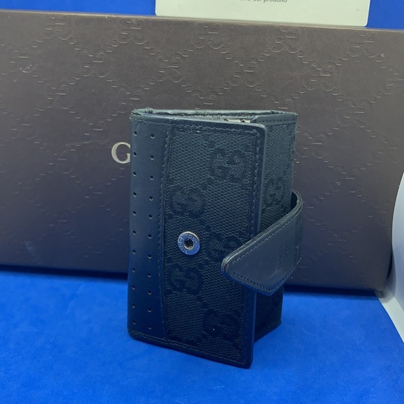 Gucci vintage black leather & Canvas key holder wallet - Picture 9 of 11